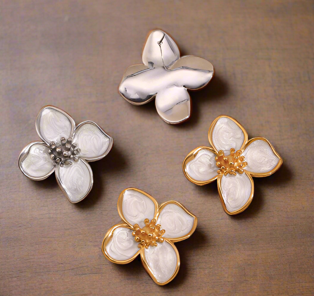 18K Real Gold Plated Stainless Steel Flower Enamel Ear Post Stud Earring