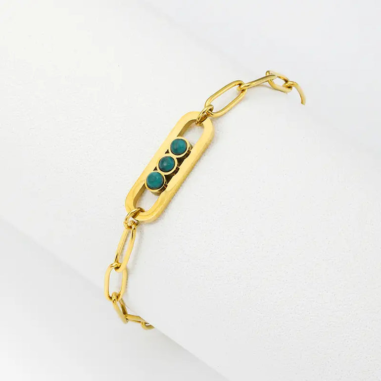 Encanto Gold Bracelets - Enchantment and allure, a piece with a captivatingly irresistible quality. An aesthetically sophisticated and visually pleasing bracelet able to entice any onlooker.  Item Detail: 18K Gold Plated Stainless Steel Natural Stone Thick Bracelet