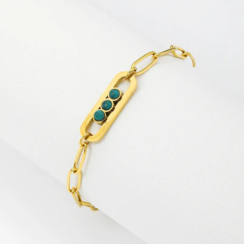 Encanto Gold Bracelets - Enchantment and allure, a piece with a captivatingly irresistible quality. An aesthetically sophisticated and visually pleasing bracelet able to entice any onlooker.  Item Detail: 18K Gold Plated Stainless Steel Natural Stone Thick Bracelet