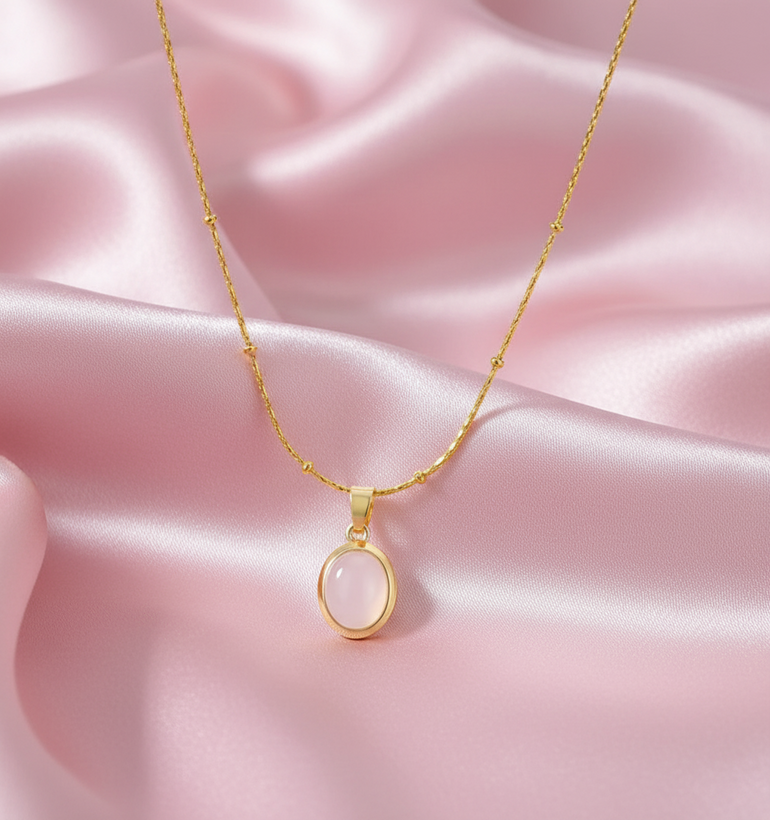 PVD Coated Real Gold Plated Geometric 304 Stainless Steel Cat's Eye Stone Elegant Sweet Waterproof Non Tarnish 304 Stainless Steel Lobster Trigger Clasp Closure Pendant Necklace