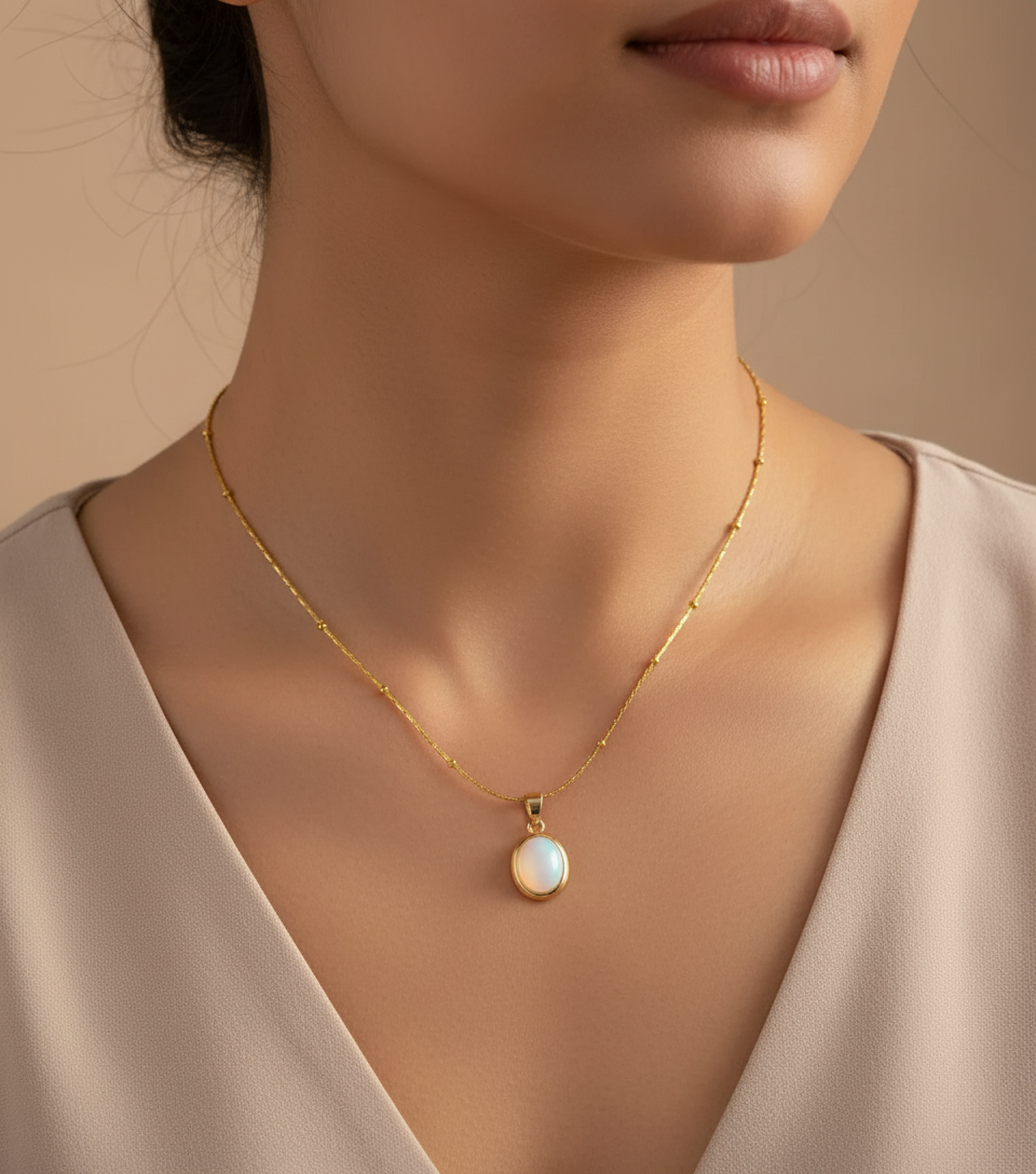 PVD Coated Real Gold Plated Geometric 304 Stainless Steel Cat's Eye Stone Elegant Sweet Waterproof Non Tarnish 304 Stainless Steel Lobster Trigger Clasp Closure Pendant Necklace