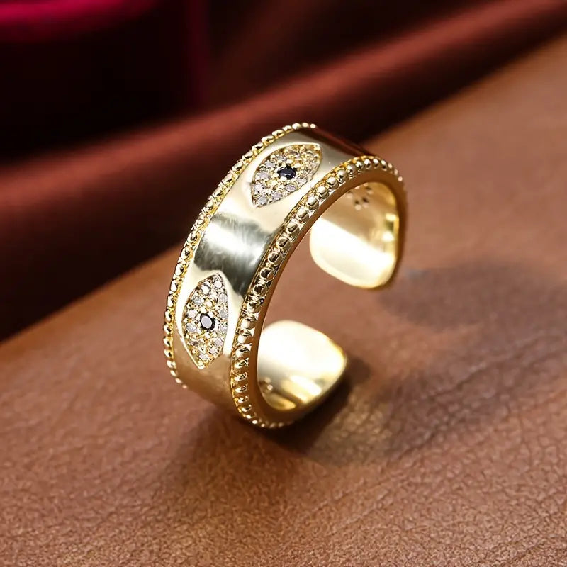 14KT Yellow Gold Concentric Evil Eye Finger Ring